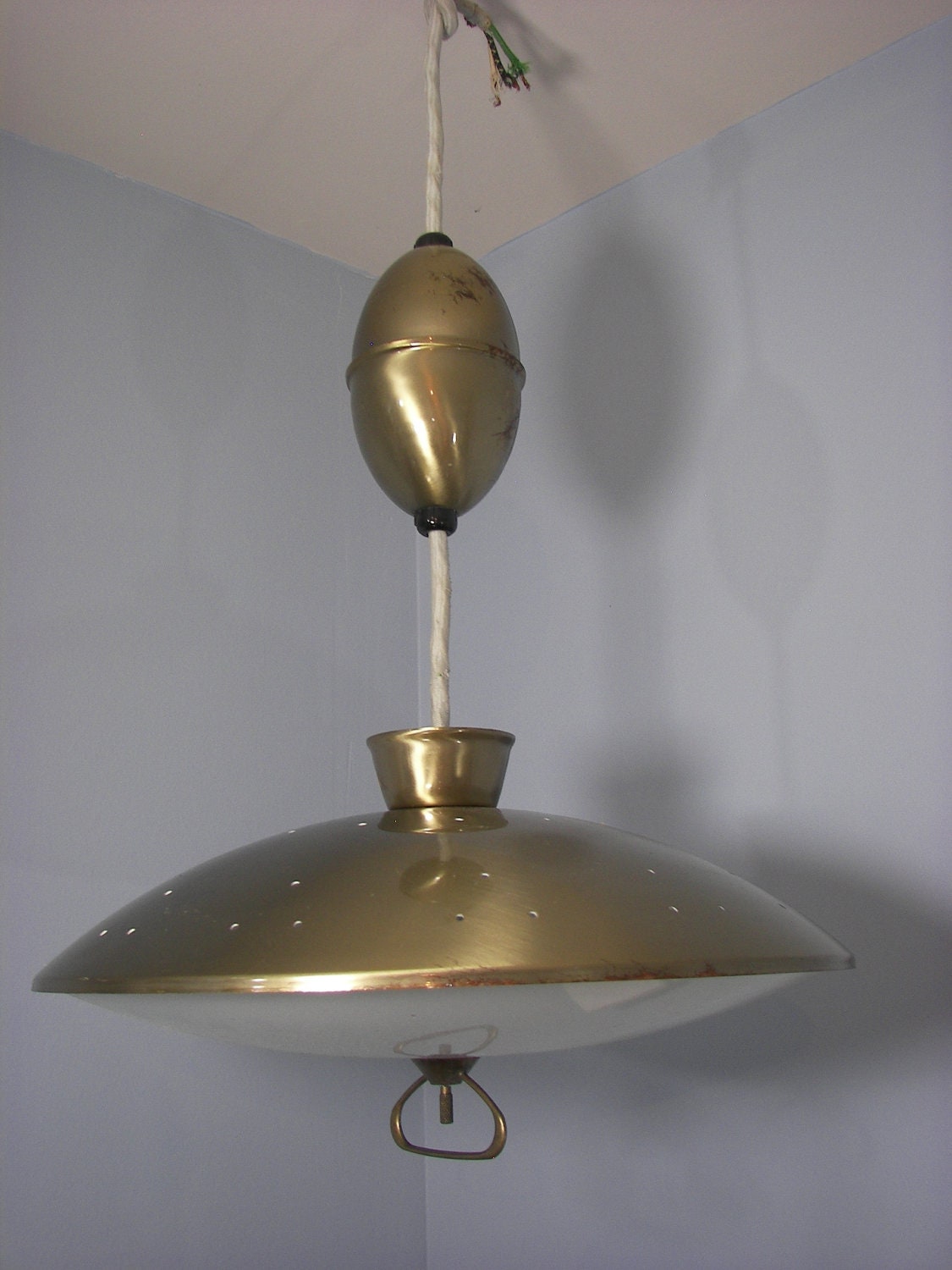 Vintage Atomic Overhead Flying Saucer Kitchen Lamp Light Mid