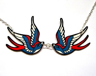 Swallow Necklace Tattoo Inspired By Dolly Cool Sparrow Twin Two Love Birds Rockabilly 50s Swallow Necklace Tattoo Inspired By Dolly Cool Sparrow Twin Two Love Birds Rockabilly 50s
