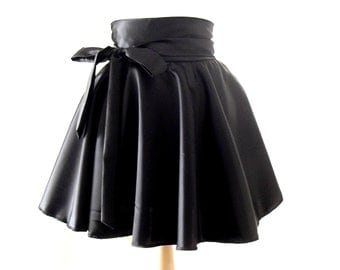 Wet Look Skater Skirt, High Waisted Skirt, Satin Rockabilly Skirt, Black Swing Skirt, Retro Circle Skirt, Size:UK 4-22/US 0- 18