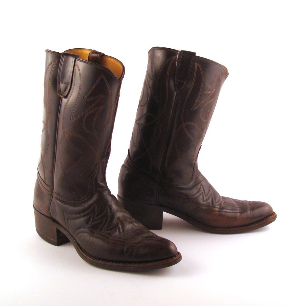 Men's Cowboy Boots Vintage 1970s Durango Dark Dark Brown