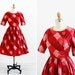 vintage 1950s dress / 50s dress / Red Plaid Dress with Enormous Red Buttons
