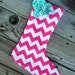 Pink chevron Christmas stocking with aqua flower bunch