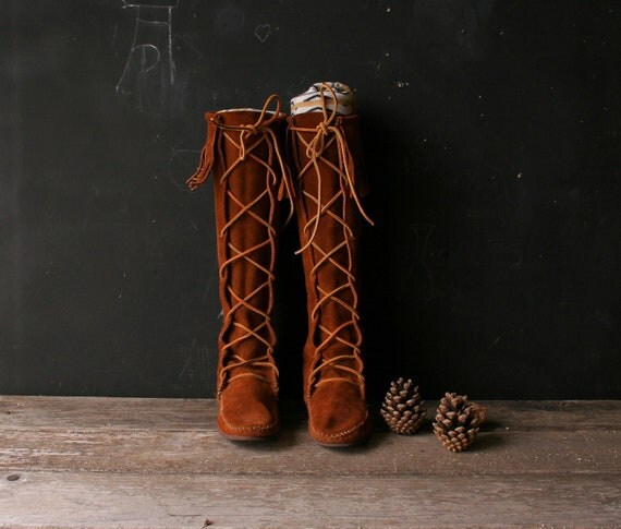 knee high fringe moccasins