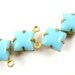 4 - 8x8mm Vintage Glass Square Stones in 1 Ring Closed Back Brass Prong Settings - Opaque Turquoise Blue .