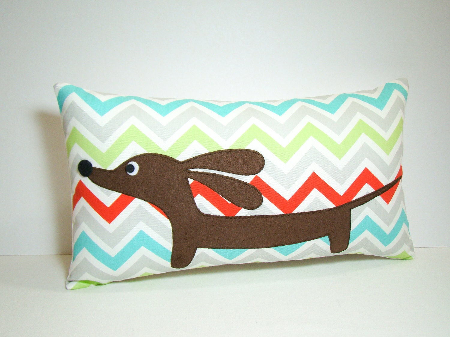 Dachshund Dog Pillow Doxie Fresh Chevron Decorative Pillow