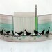 Fused Glass memo pen holder Organizer. calm pink bird landscape.