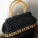 Vintage Navy Blue Raffia Weave and Wooden Beaded Handbag