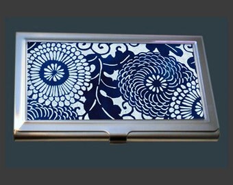 Business Card Case - Vintage Kimono Fabric - Indigo Blue.