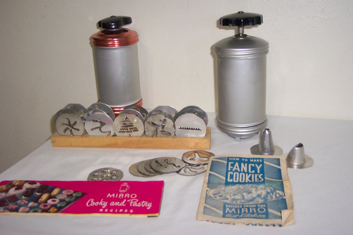 Vintage Metal Cookie Press with 22 discs and 2 Presses