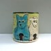Texting Wolf Mug With Sheep, Blue and Green, Coffee Cup
