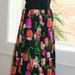 Company's Coming - Black Hostess Dress with Bold Floral Skirt - Maxi - Bohemian - Boho