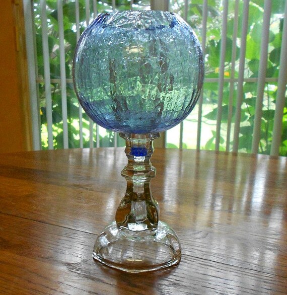 Round Tea Light Holder Blue Crackle Glass Upcycled