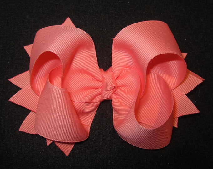 Coral Bow, Mango Bow, Boutique Hair Bows, Classic 5 inch Hairbow, Coral Hairbows, Tropical Bow, Baby Hairbows, Girl Bows, Boutique Hair Bows