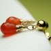 Stud Dangle Earrings / Carnelian Faceted Teardrop Briolette / wire wrapped on vermeil post with ball ear studs