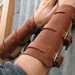 Steampunk Burnt Umber Brown Leather Gauntlets with Antiqued Brass Hardware