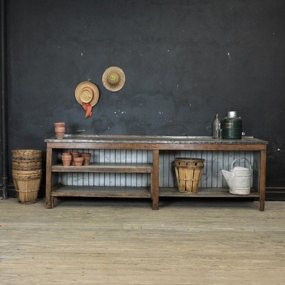 vintage metal top workbench potting table