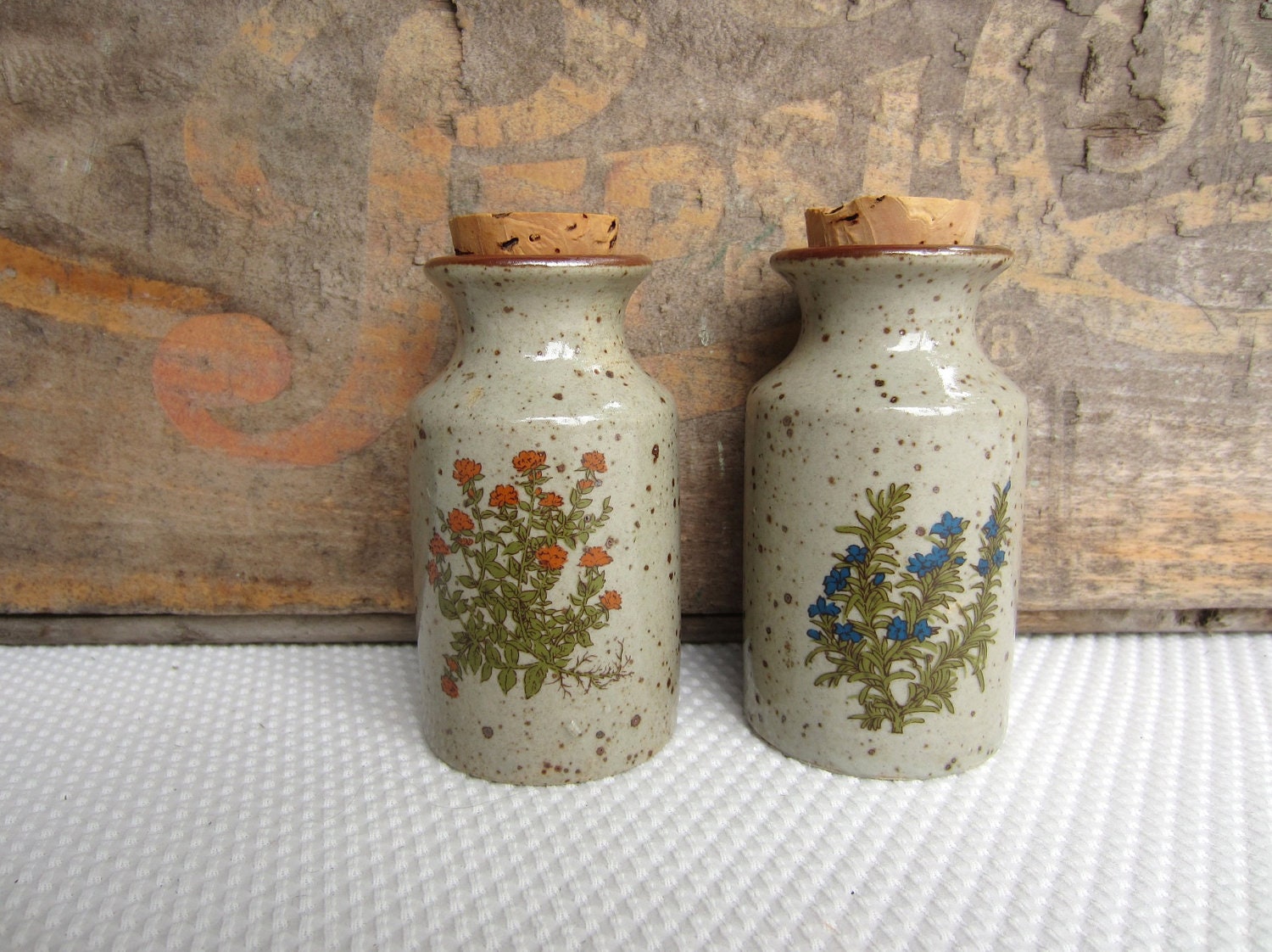Vintage Stoneware Spice Jars with Corks