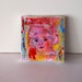 Original Painting on canvas 2.75x2.75 small, Lolita, red turquoise orange yellow, abstract tiny painting, modern wall art decor home