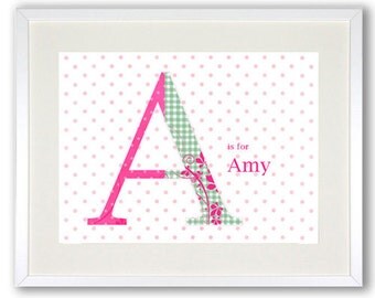 Shabby chic Name Letter personalised children's poster art