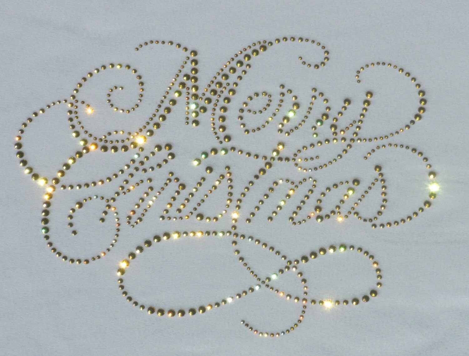 9 x 7 GOLD Merry Christmas iron on rhinestone