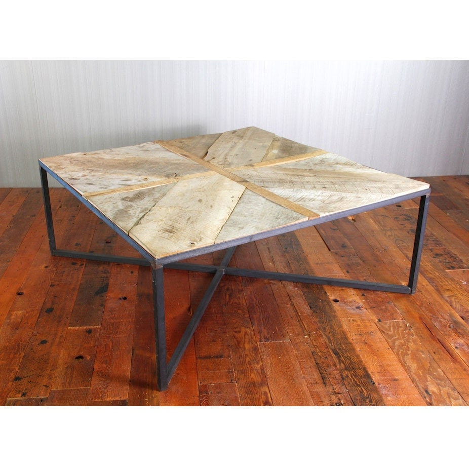 Modern Reclaimed Wood Coffee Table with Steel Base