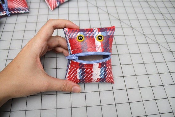 Monster Coin Purse in Perfect Plaid