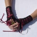 LAST PAIR Burlesque Corset Gloves, Halloween,Lace Armwarmers with Ruffle, Grey Burgundy Black, Gothic Wristlets, Romantic Wedding