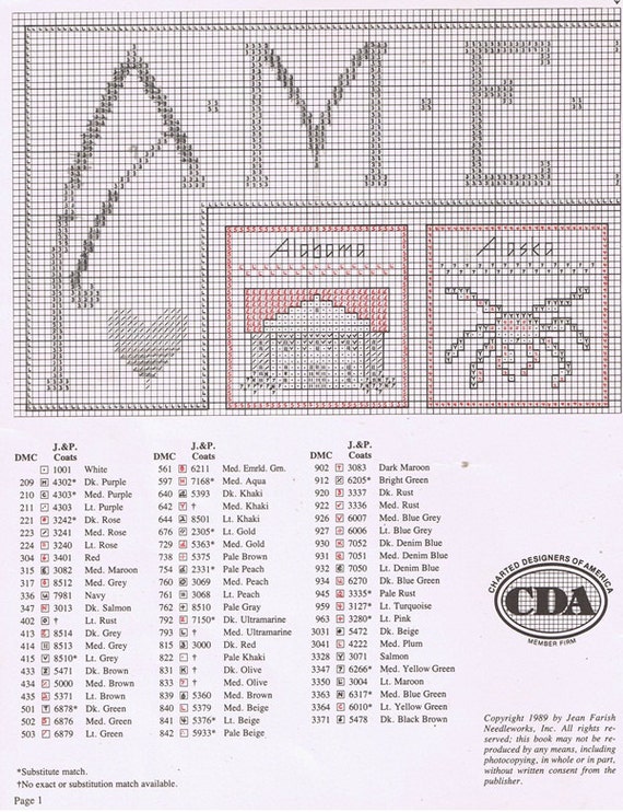 America States Sampler Cross Stitch Embroidery Craft Pattern