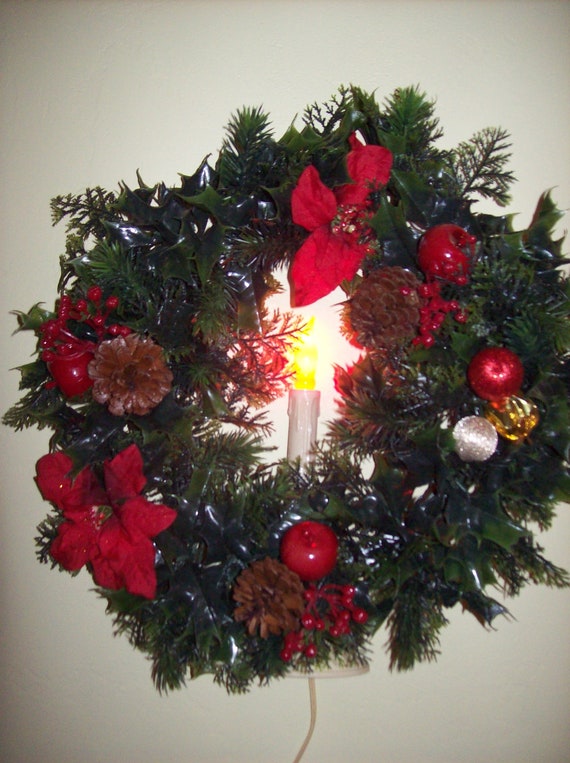 vintage christmas wreath with electric candle by kris67 on vintage christmas wreath with electric candle by kris67 on