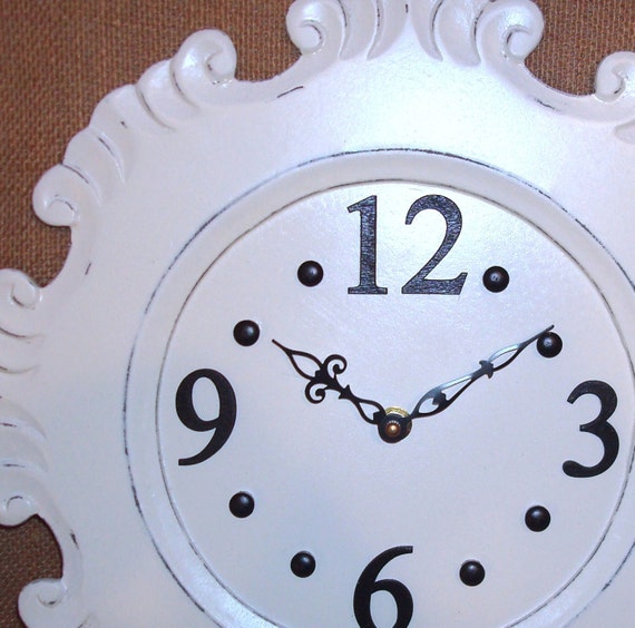 13 Inch Wall Clock Cream and Black Wall Clock Shabby Chic
