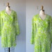 60s dress / 1960s party dress / heart print dress / chartreuse dress / mod print empire waist / cotton lawn dress - size large