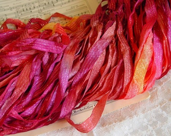 New - Hand dyed ribbon - AUTUMN PASSION dazzle ribbon, 5 yards