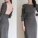 pewter starry night gown . dark silver beaded dress .medium .sale