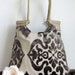 Taupe damask large carryall tapestry handbag with burlap WINTER FASHION