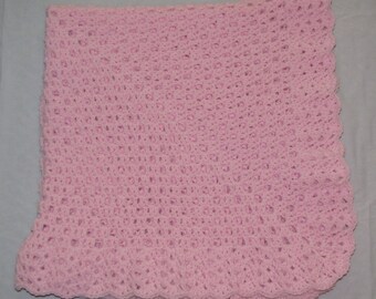 Handmade Pastel Pink Crocheted Baby Blanket Afghan