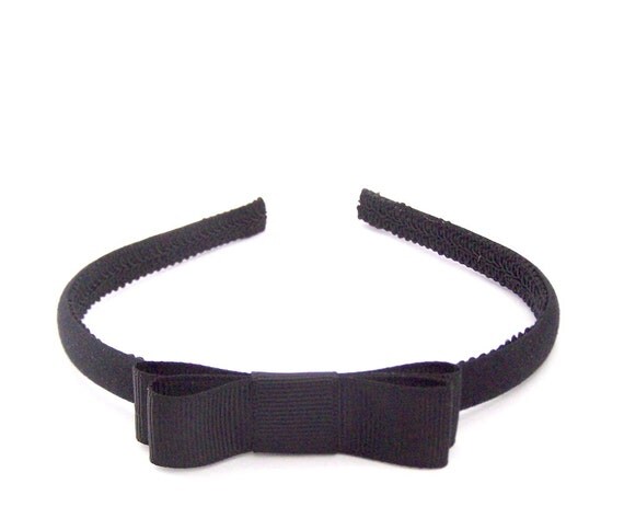 Black Bow Headband Skinny Headband Solid Black w/ Centered