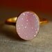 Gold Pink Agate Druzy Ring - Oval Stone Ring - Bubble Gum Pink, AAA quality