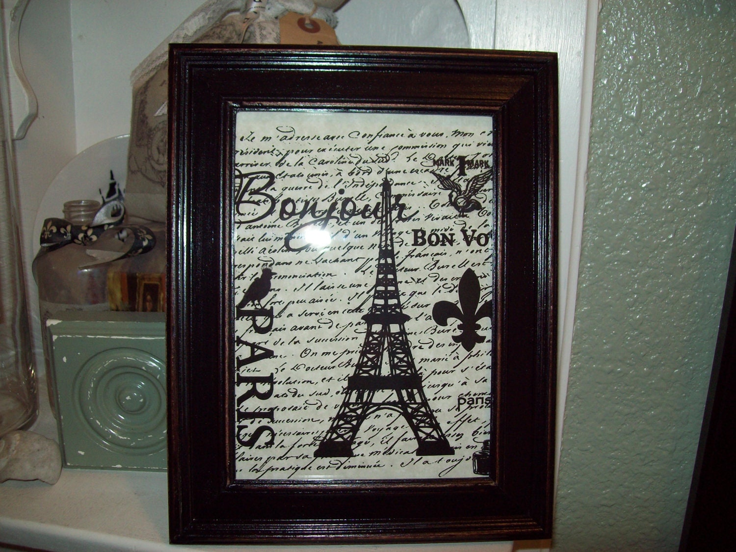 Shabby Paris picture frame Bonjour EIFFELTowerPARIS