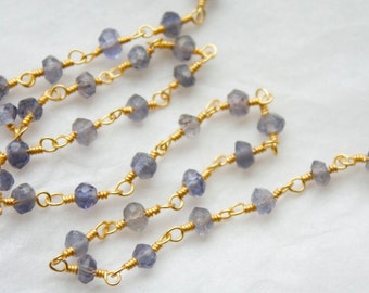 6 Feet Faceted Iolite stones hand wire wrapped with 18k Gold Vermeil Chain