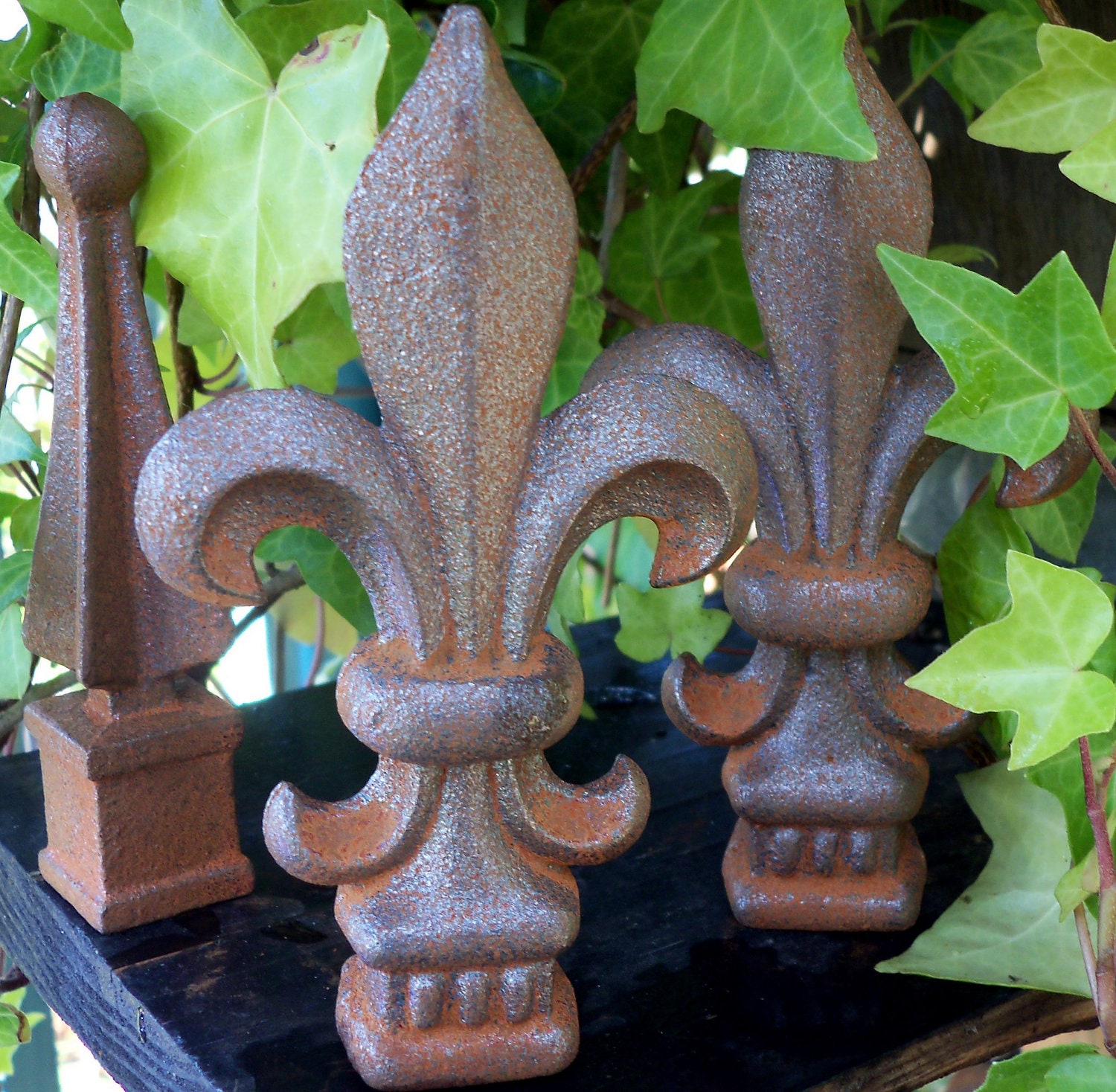 THREE Beautifully Rusty Cast Iron Finials Decor for your