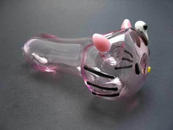 Large Pink Hello Kitty Glass Pipe with Skull