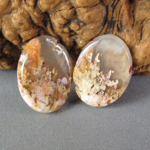 Graveyard Point Plume Agate Pair Cabochons rock gemstone set