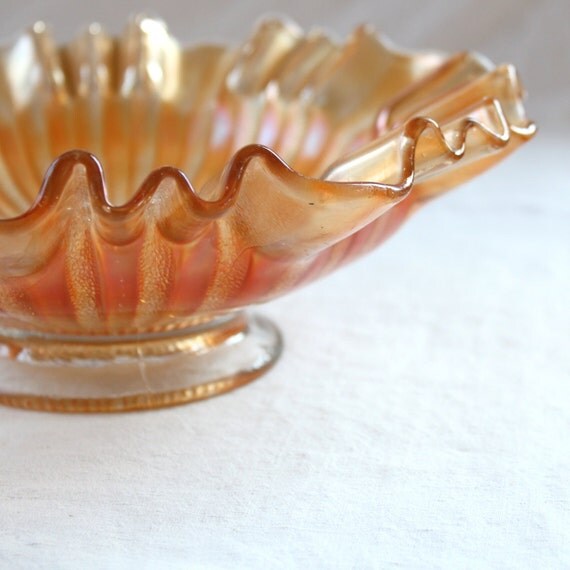 Items similar to Fluted Carnival Glass Bowl, Vintage Fenton Marigold