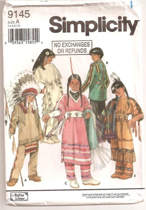 Simplicity Sewing Pattern 9145 / 0641 Childs Native American