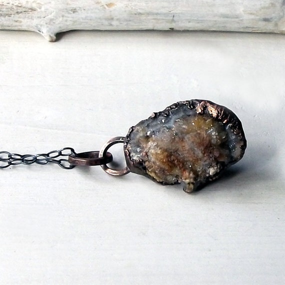 Copper Pendant Druzy Chalcedony Crystal Necklace by MidwestAlchemy