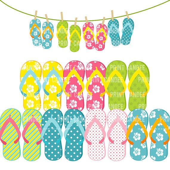 Pool Party Flip Flops Digital Clip Art Personal and