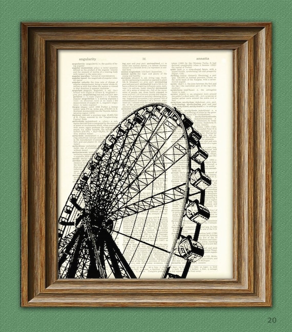 FERRIS WHEEL Art Print Carnival ride illustration beautifully upcycled dictionary page book art print