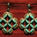 Native American Sterling Silver Petit Point / Needlepoint Turquoise Dangle Earrings