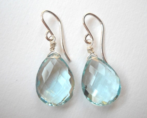 Blue Topaz Briolette Earrings Sterling Silver Aquamarine