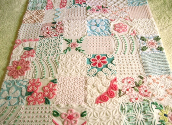 Custom Baby Quilt Vintage Chenille Garden of Roses and